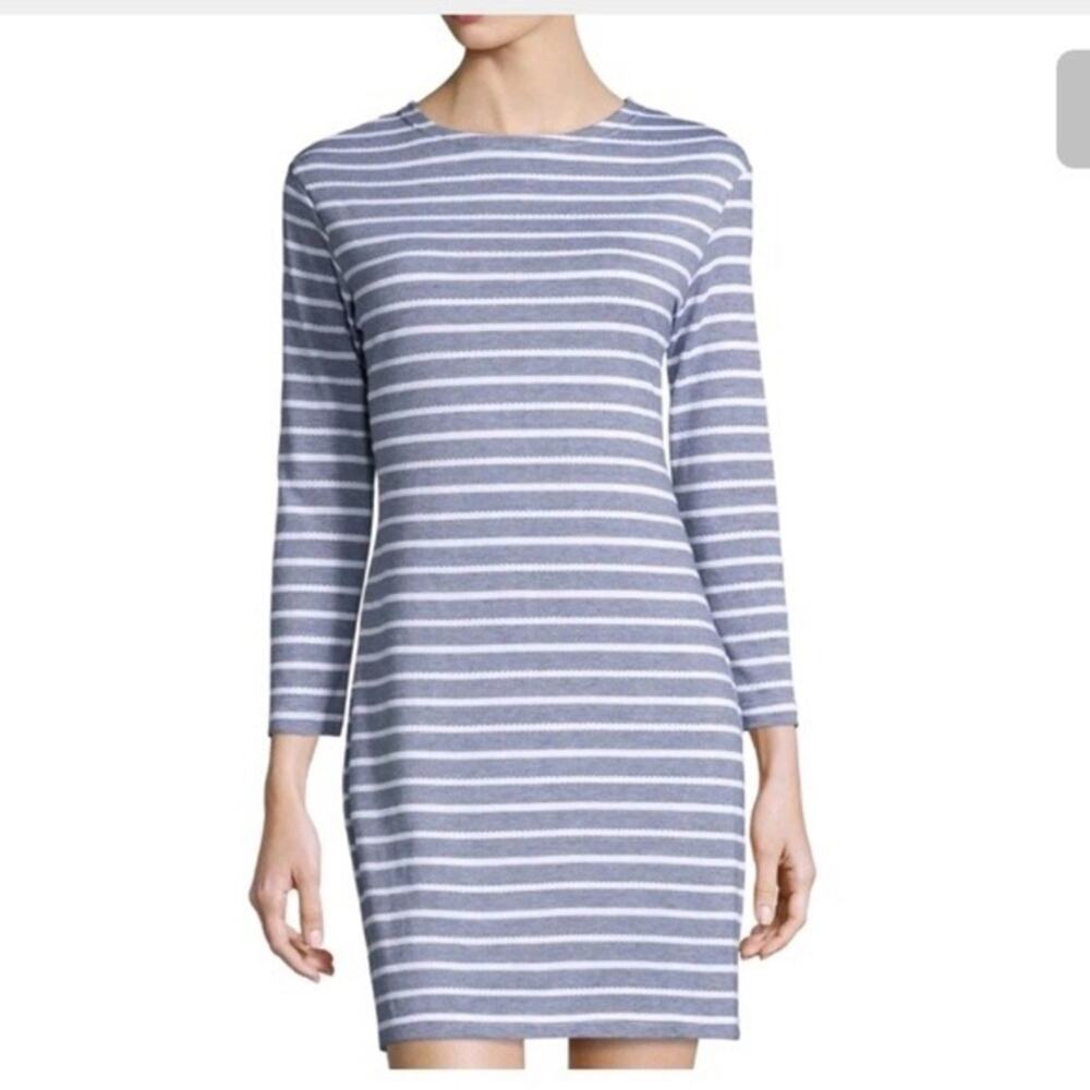 Sail To Sable Blue&White Stripe Long Sleeve Shift Dress Sz.M